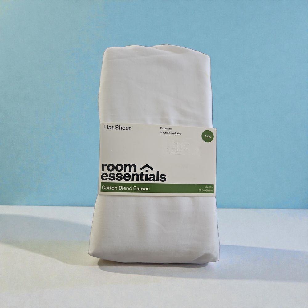Room Essentials Cotton Blend Sateen Flat Sheet - King, White